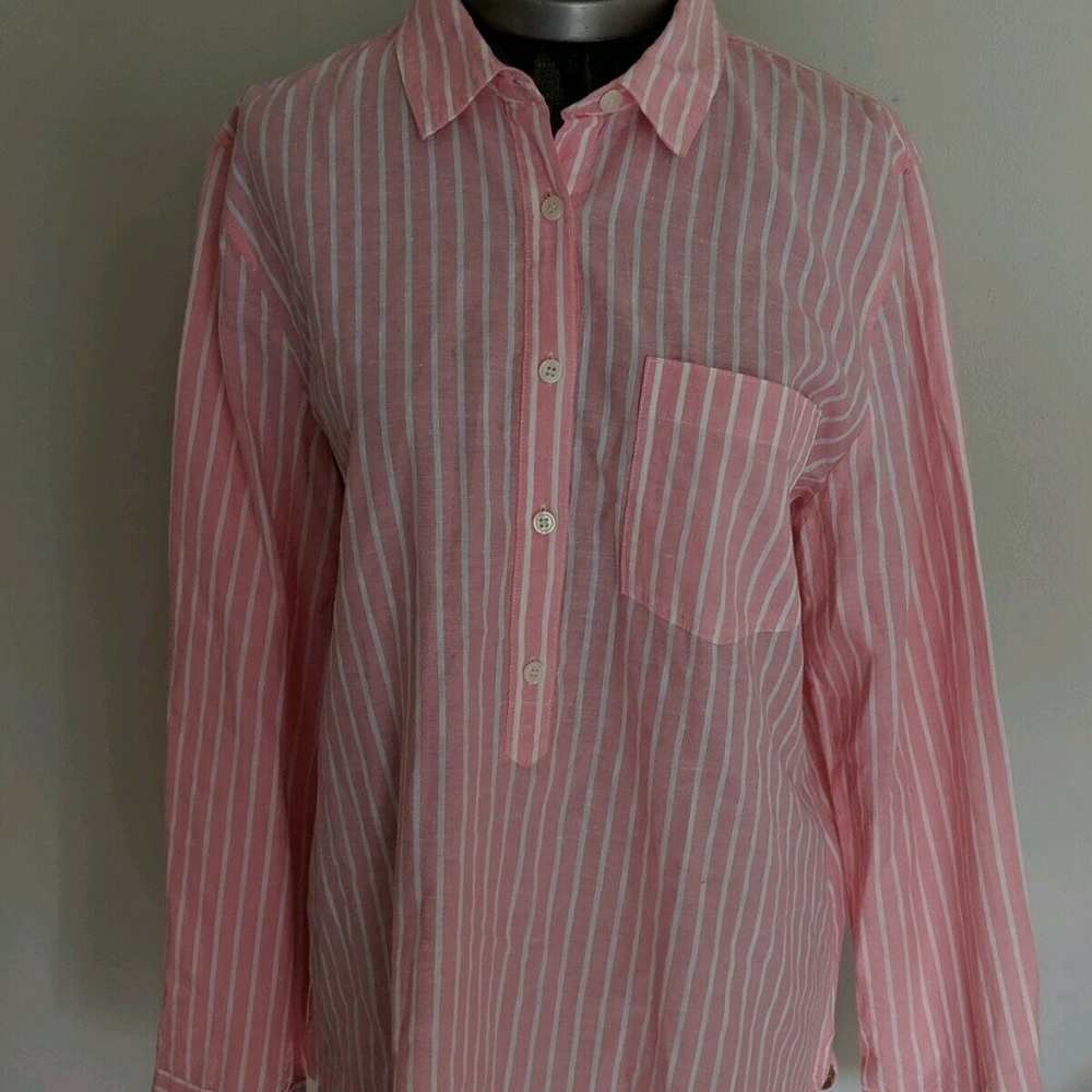 J.CREW pink striped blouse Size Large